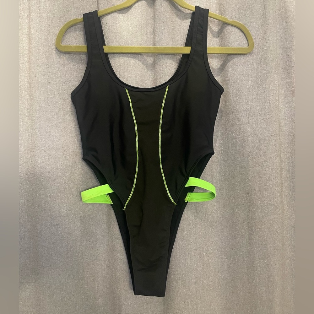 Black with neon green swim suit/ bathing suit Size S